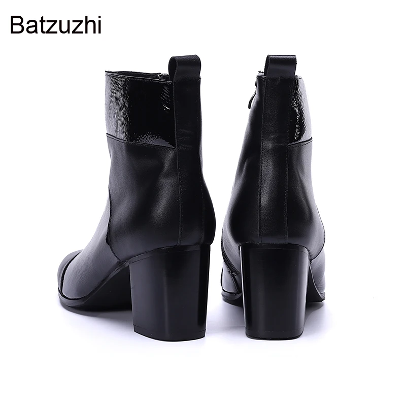 Batzuzhi Men Boots 7.5CM High Heels Genuine Leather Boots Men Black Pointed Toe Split Knight/Wedding/Party Botas Hombre, EU38-46