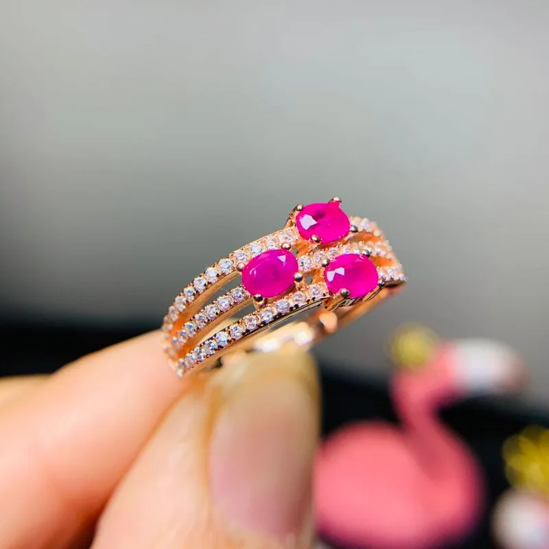 New shop promotion natural ruby lady ring color good 925 Silver Mosaic explosion recommended