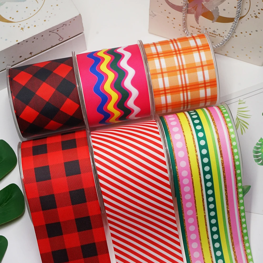 DIY Cartoon Stripe And Grid Printed Grosgrain Ribbon For Craft Supplies Sewing Accessories 5 Yards. 58531