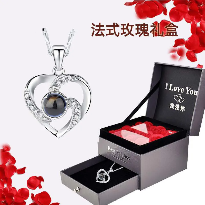 

925 Silver Romantic 100 Language I Love You Projection Pendant Necklace Romantic Love Memory Wedding Necklace Valentine Day Gift