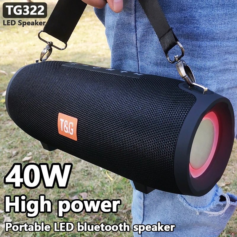 40W High Power TG322 Bluetooth Speaker Waterproof Portable Column For PC Computer Speakers Subwoofer Boom Box Music Center FM TF