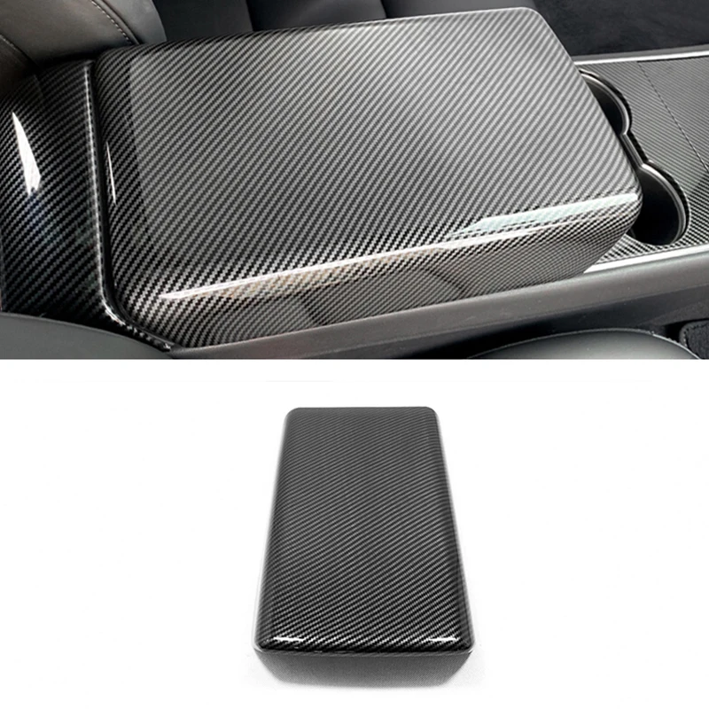 

For Tesla Model3 Model 3 2017 2018 2019 2020 Car Accessories Carbon Fiber Armrest Panel Box Protective Cover trim car stying