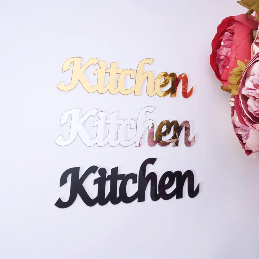 Kitchen Script Door Plates Different Size Acrylic Mirror Wall Sticker Design with Self-Adhesive Glue Home Decor