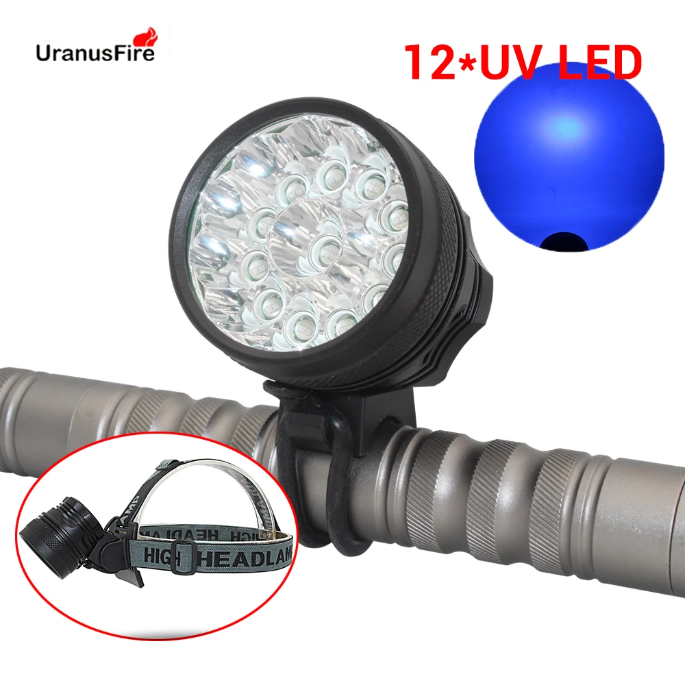 

Uranusfire 12*UV LED Headlamp Bike Light 4000lm Healight Torch UV LED Head Lamp Frontal Flashlight Waterproof Cycling Light