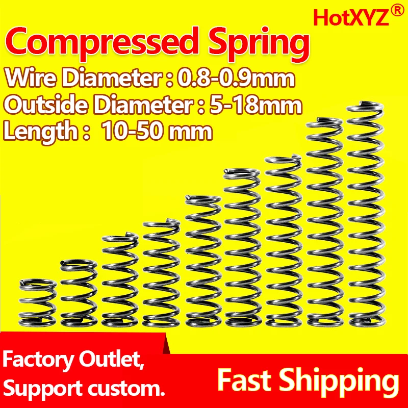HotXYZ Cylidrical Coil Compression Spring Rotor Return Pressure Compressed Spring Steel 65Mn Średnica drutu 0,8 mm 0,9 mm