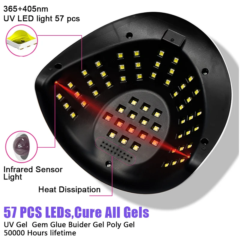 Nail Drying Lamp 114W LED UV Light For Drying Gel Varnish 57 Leds Nail Dryer For Professional Manicure Pedicure Nail Epuipment