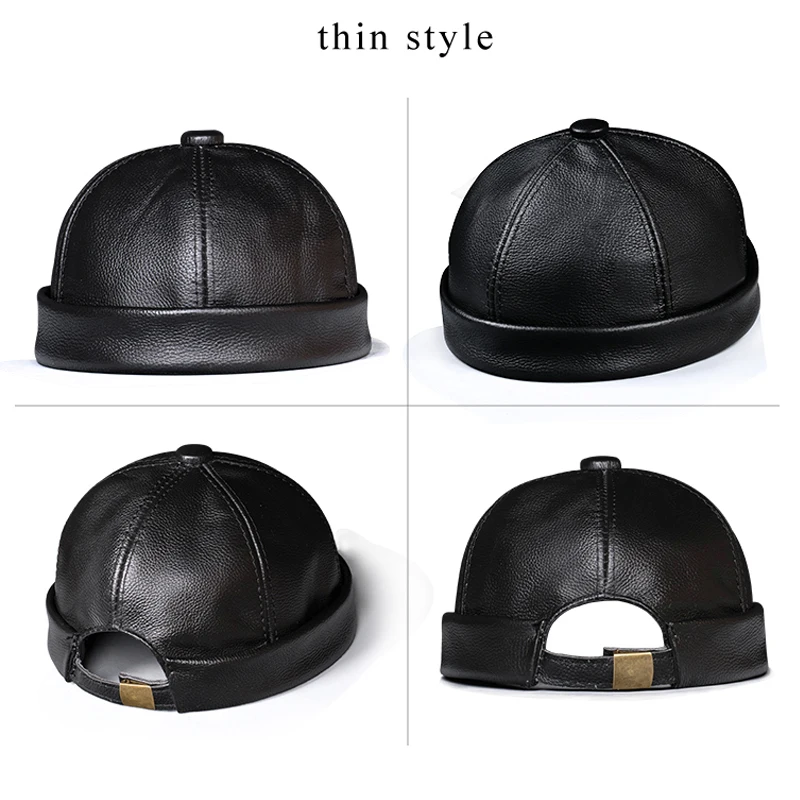 Spring/Winter Women Genuine Leather Retro Watermelon Thin Beanie Hats Male Casual Caps Female Black/Red Boonie Hat Bonnet Mujer