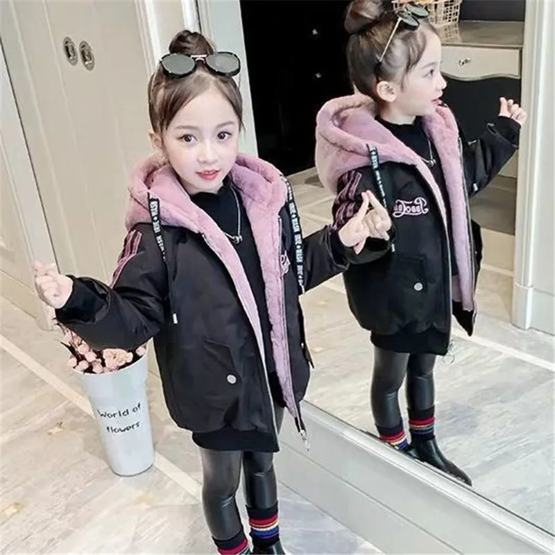 Girls Baby's Coat Jacket Outwear Orange Beauty Thicken Winter Plus Velvet Warm Cotton Fleece High Quality Children's Clothing