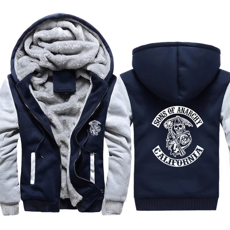 Men Women Winter Sons Of Anarchy Jacket Thick plush Hoodies SOA Zipper Warm Camouflage Coat Streetwear Sport Black blue Red