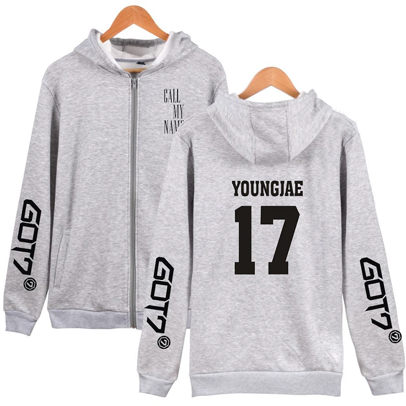 

YOUNGJAE 17 Got7 Kpop Hoodie Hoody Fashion Men Women Zipper Hoodies Jackets Long Sleeve Zip Up Unisex Hooded Sweatshirt Tops 4XL