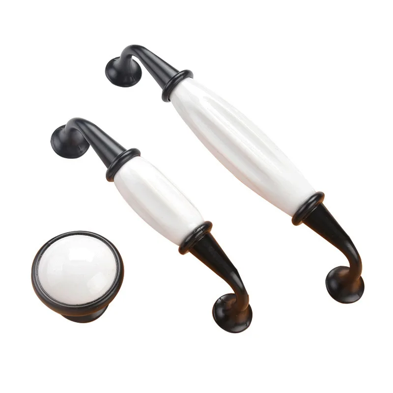 Cabinet Ceramic Black White Handle European Aluminum Wardrobe Door Handle Drawer Modern Minimalist Handle Furniture Hardware