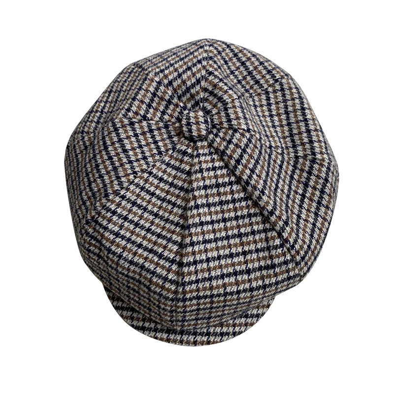 2021 New Retro Men's Plaid Newsboy Hat Autumn Winter Men's Berets Wool Blend Women England Gatsby Hat Men Driver Flat Cap BLM371 image 3