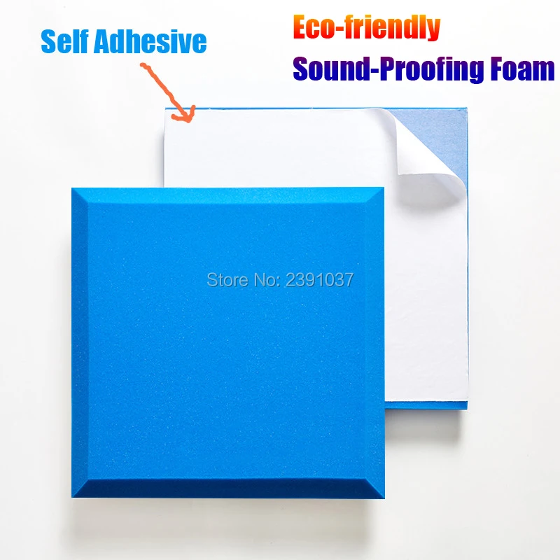 Self-Adhesive Blue Acoustic Foam, Soundproof Foam for Audio, Drum Room, Studio, High-Density, 0.24 kg/PC, 50*50*5cm, 10 Pcs