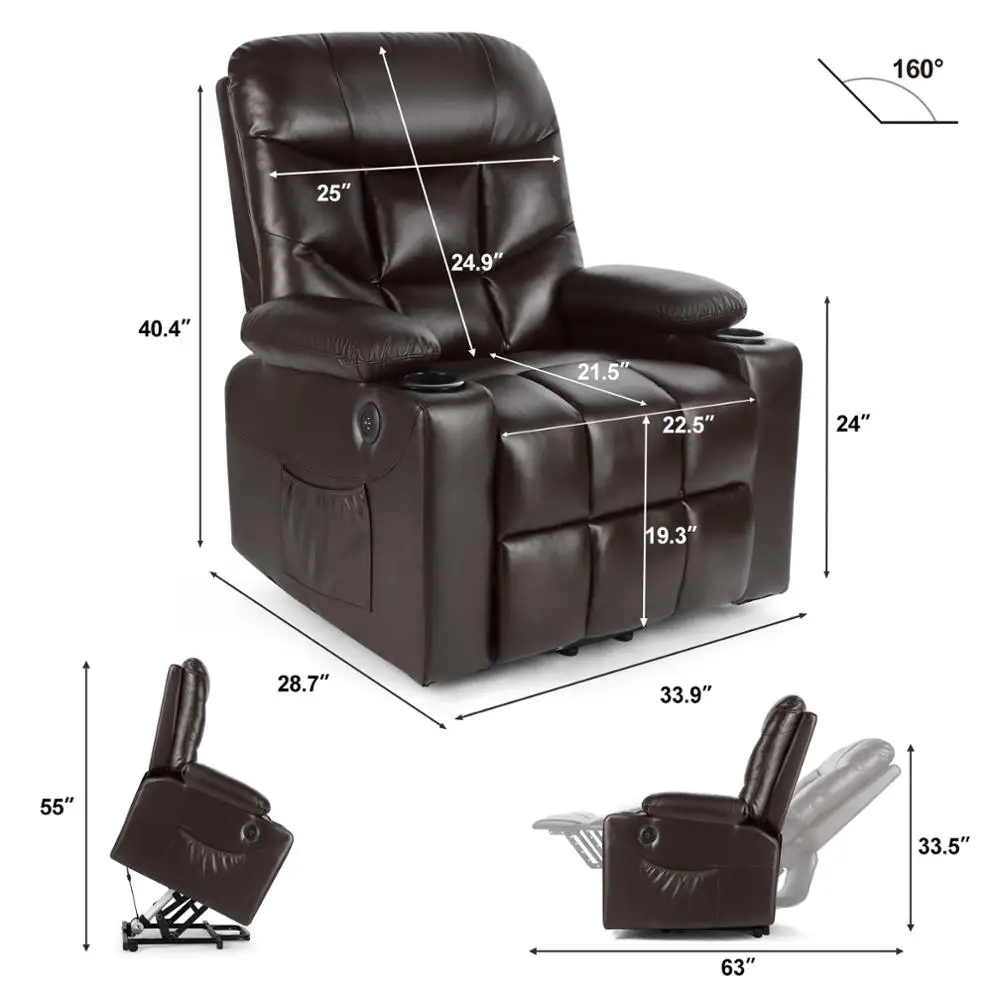 Leather Electric Power Lift Recliner Massage Chair for Elderly Pregnant Woman 8 Point Massage Heating Control System[US-Stock]