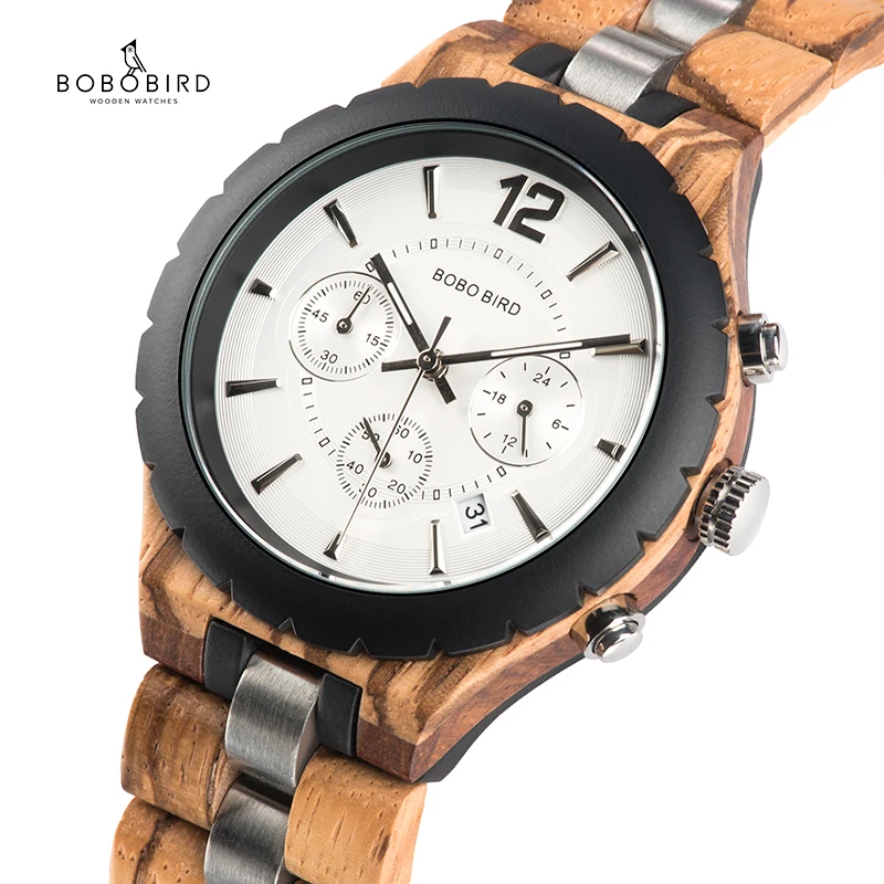 BOBO BIRD Watch Relogio Masculino Wood Watch Military Men\'s Quartz Wristwatch Chronograph Timepiece Wooden Watches Dropshipping