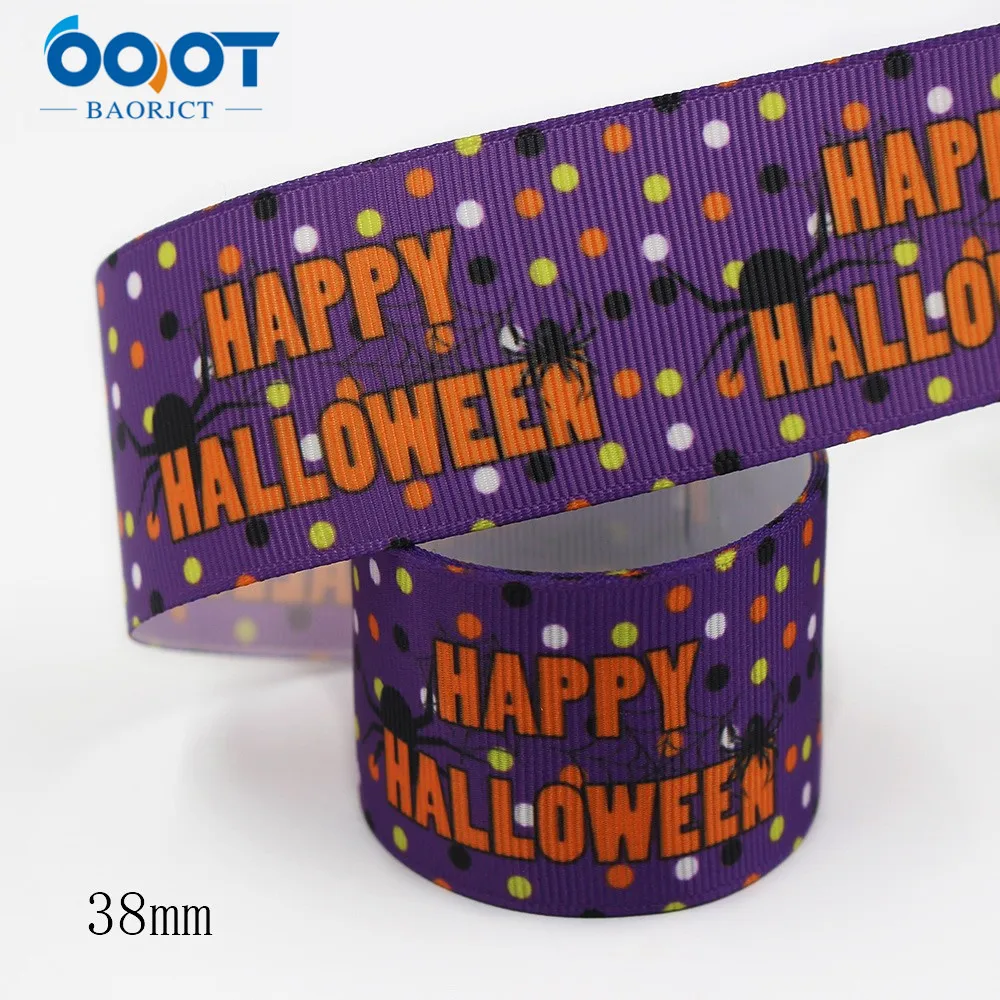 L-20904-925,38mm 10yards Halloween series Cartoon grosgrain ribbons,bow cap accessories Halloween party Gift wrap DIY handmade