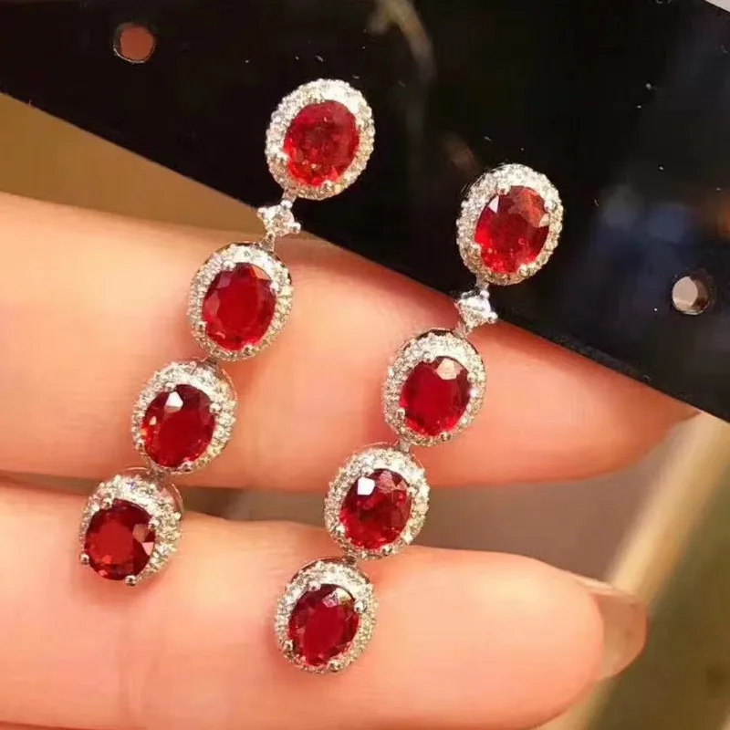 Natural Red Ruby  Earrings 925 Silver Natural Gemstone Earring Fashion Grace Wave Line Woman Wedding Party Gift Jewelry