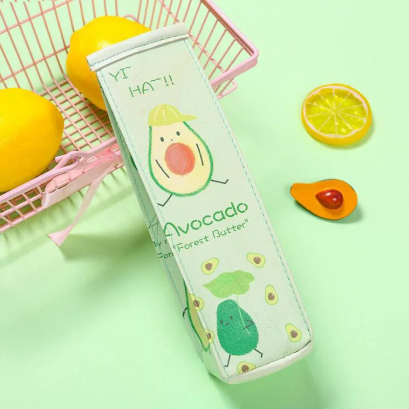 Estuche para lápices de aguacate con leche para niña, bolsa Kawaii para lápices, bolsa de papelería para oficina promocional, suministros escolares,