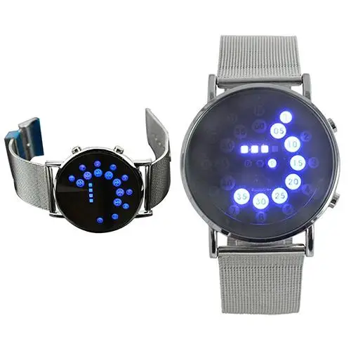 digital watch montre homme Men\'s Women\'s Fashion Creative Ultra Thin Round Mirror Blue Circles Alloy Watch relogio watch