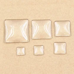 30mm 25mm 20mm 15mm 12mm 10mm Square Flat Back Transparent Clear Glass Cabochon High Quality DIY Jewelry Making DIY Findings