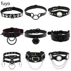 Punk Bells Black Spike Choker Necklace Lock Rivet Stud Rock Faux Leather Goth Collar Women Chocker Girls Chains Gothic Jewelry