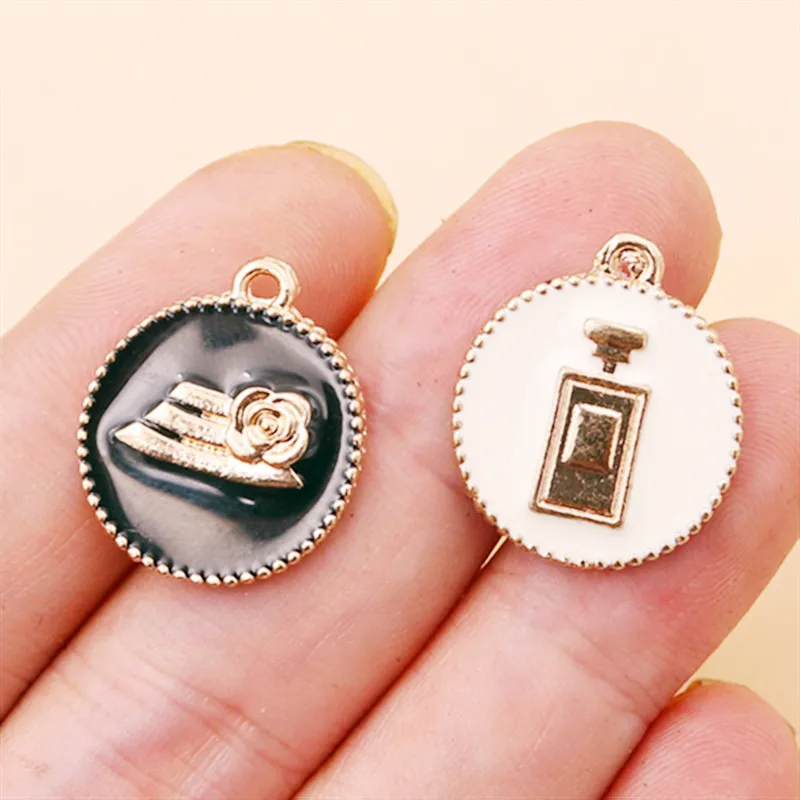 6pcs Enamel Makeup Metal Jewelry Pendant, Lipstick Charm, Perfume Charm, Red Lips Charm, Dance Shoes Charm, High Heel Charm,