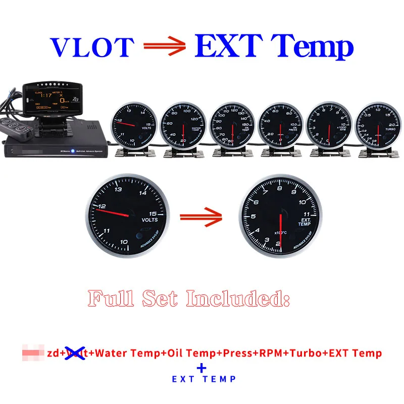 Difi Advance BF Difi Link-systeem zd + 6 meters Volt Watertemperatuur Olietemperatuur Oliedruk Rpm Turbo Boost Gauge