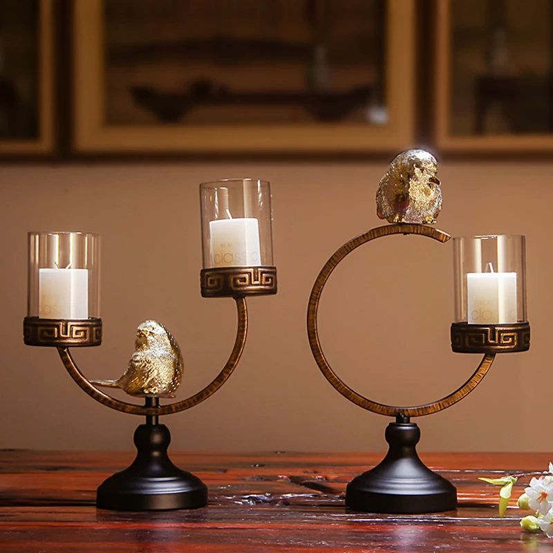 

Modern Chinese Candlestick Wedding Ornaments Crafts Bird Home Decorations Living Room Creative Retro Nostalgic Wrought Iron