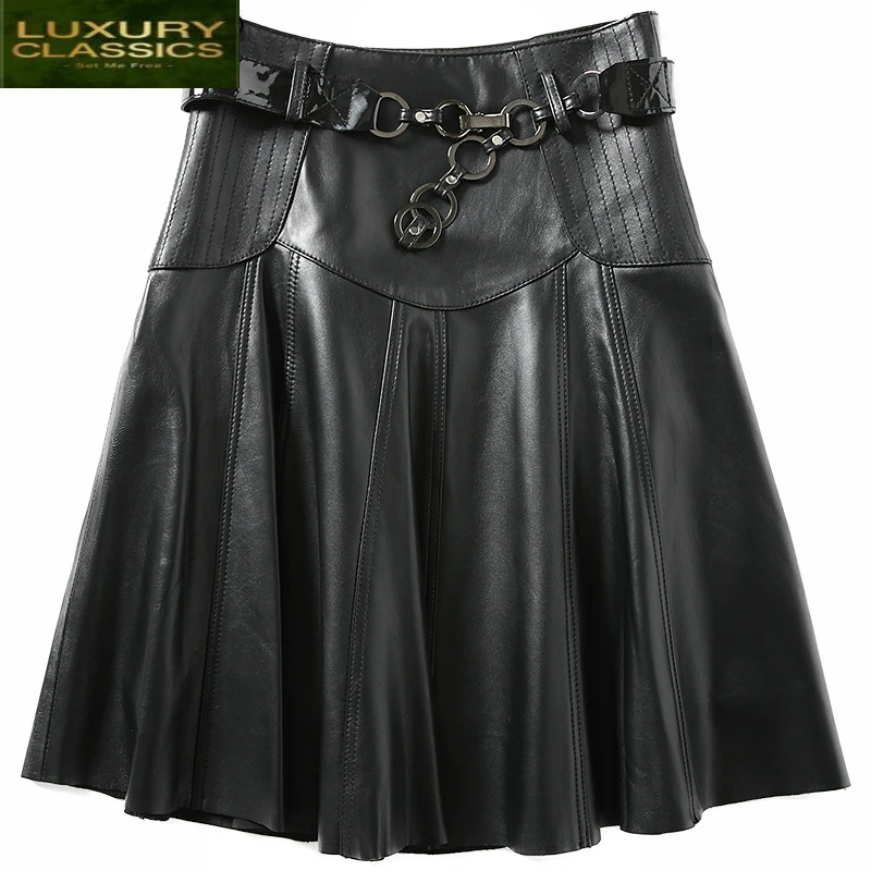 

Skirts Genuine Womens Leather Saia Midi Skirt Plus Size Pleated Skirt Sheepskin Spring Faldas Mujer Moda 2021 LWL1593