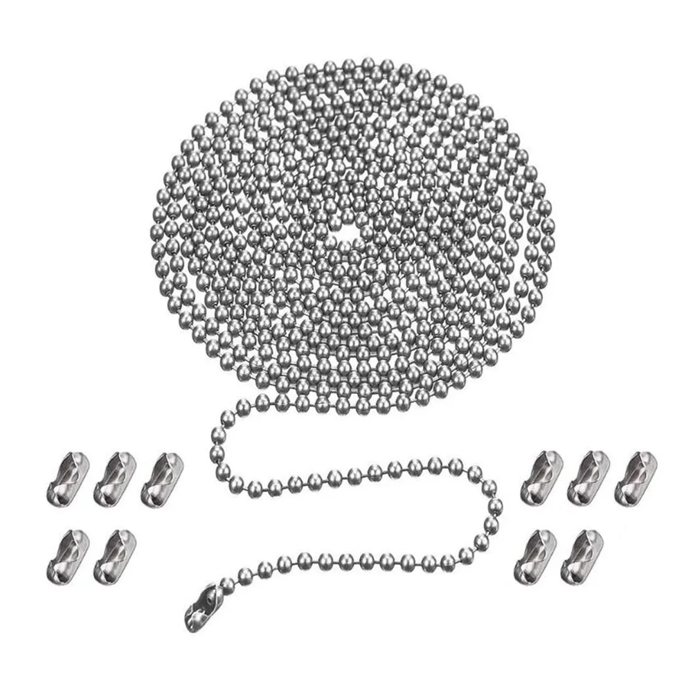 wide1.2-6mm Stainless Steel Ball Chain Necklace For Pendant or Dog Tags Chains Jewelry Making  with 10 Connectors Wholesale