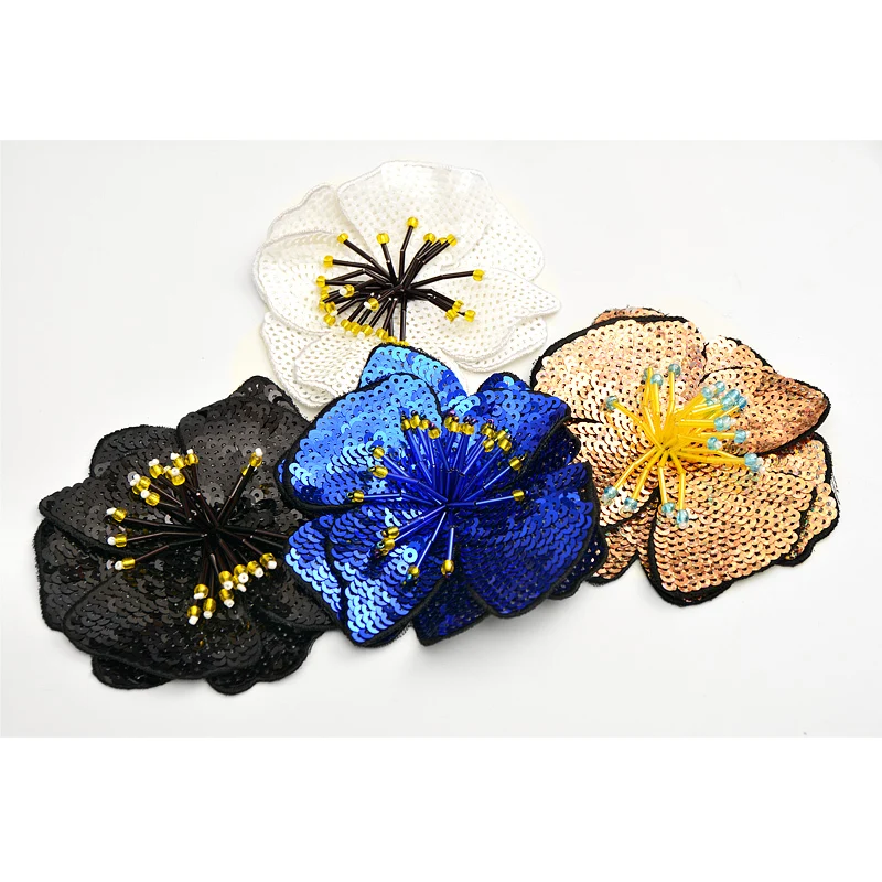 AHYONNIEX 1 Piece Fashion Large Sequined Flower Parches DIY Applique for Clothes Sew On 3D Patch