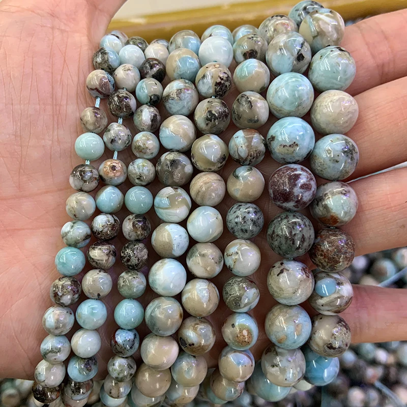 6-10mm Natural Larimar Stone Beads 15'' Blue Round DIY Loose Beads For Jewelry Making Beads Women Men Bracelet Necklace Gift