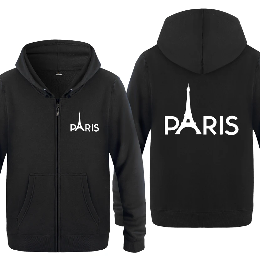 Paris Eiffel Tower Creative Hoodies Men Fashion Men's Long Sleeve Fleece Zipper Jackets Cardigans Hooded Sweatshirts