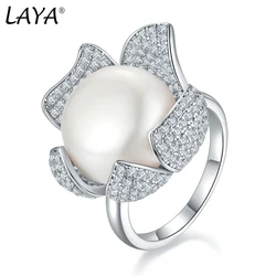 Laya Natural Pearl Ring For Women Pure 925 Sterling Silver High Quality Clear Cube Zirconia Luxury Jewelry