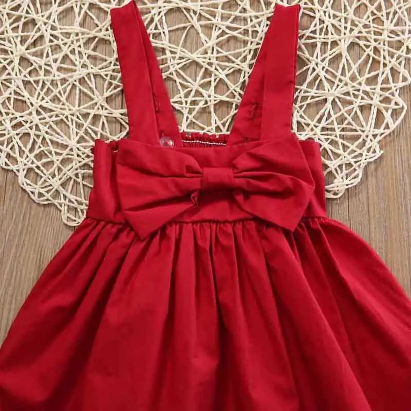 Newborn Baby Girls Toddler Kid Summer Sundress Solid Color Sleeveless Bowknot Short Mini Dress Sunsuit Dress