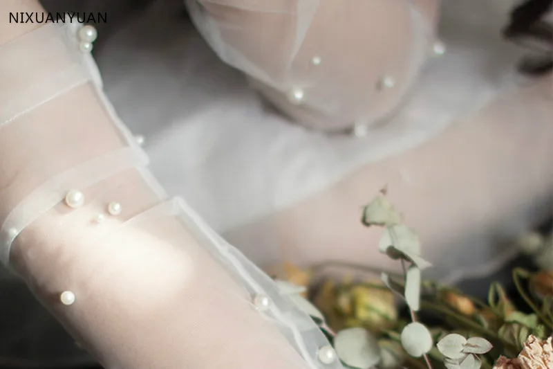 Gants de mariée longs en Tulle ivoire avec perles, accessoires de mariage bon marché, de haute qualité