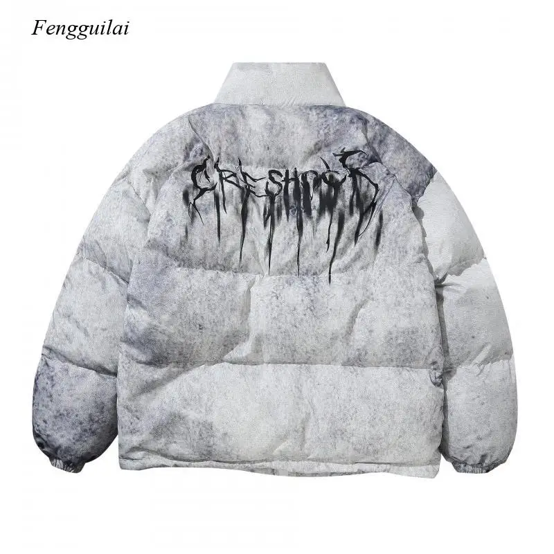 Chaqueta Bomber acolchada de gran tamaño para hombre, abrigo de estilo Hip Hop, ropa de calle con Graffiti, Parka de algodón Harajuku, abrigo de invierno