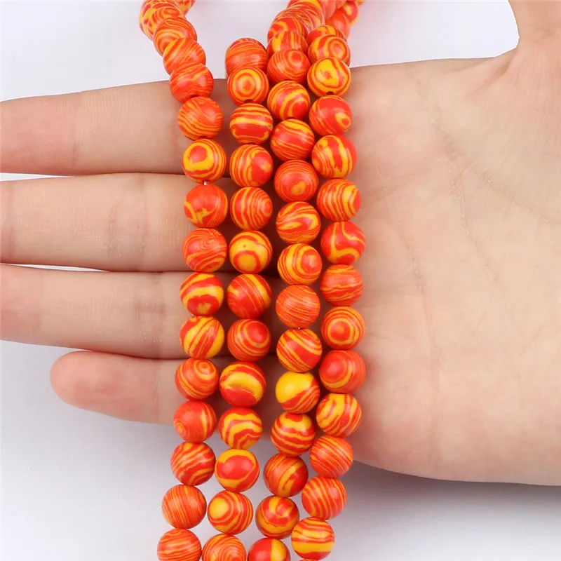 DIY Wholesale 8/6/4mm Orange Malachite Loose Beads Natural Stones For Bracelet Necklace Jewelry Making Handicraft Accessories