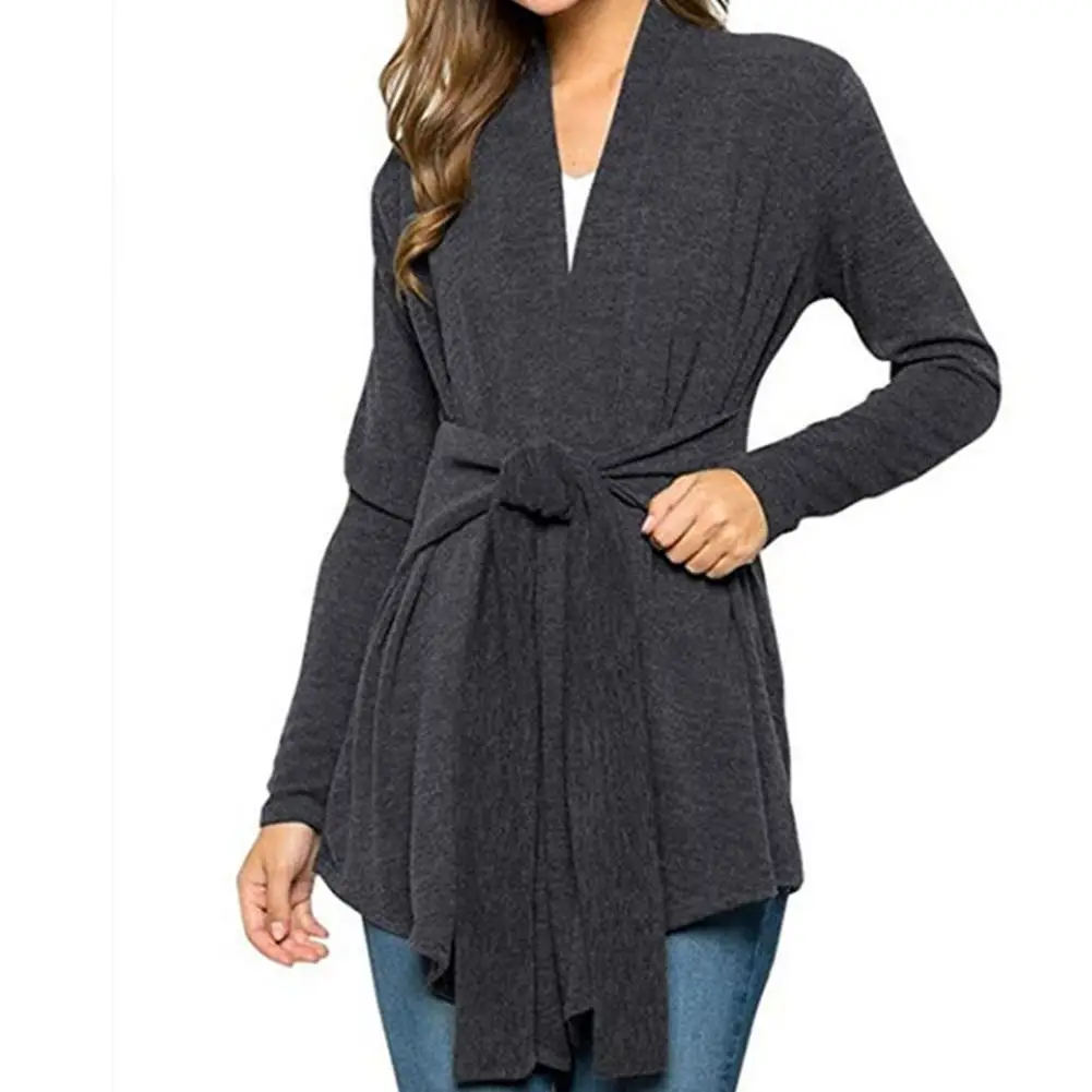 Womens Tie Waist Cardigan Long Sleeve Tie Front Casual Top