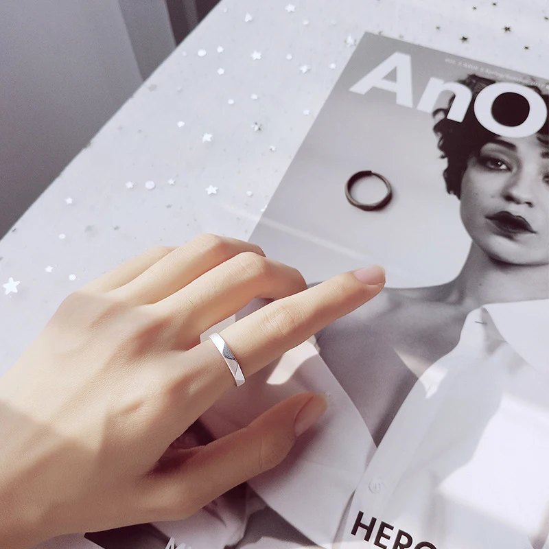 Modian 2023 Hot Sale Couples Black Single Ring Classic 925 Sterling Silver Adjustable Finger Rings For Women Wedding Jewelry
