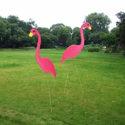 1 Pair Pink Lawn Flamingo Figurine Plastic Party Grassland Garden Ornaments Decor Flat Flamingos Yard Art Craft