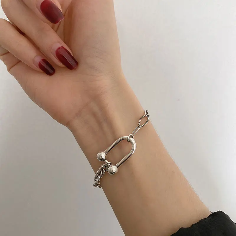 Foxanry Silver Color C-Shape Thick Chain Bracelet New Fashion Vintage Punk Thick Chain Party Jewelry Gifts for Women