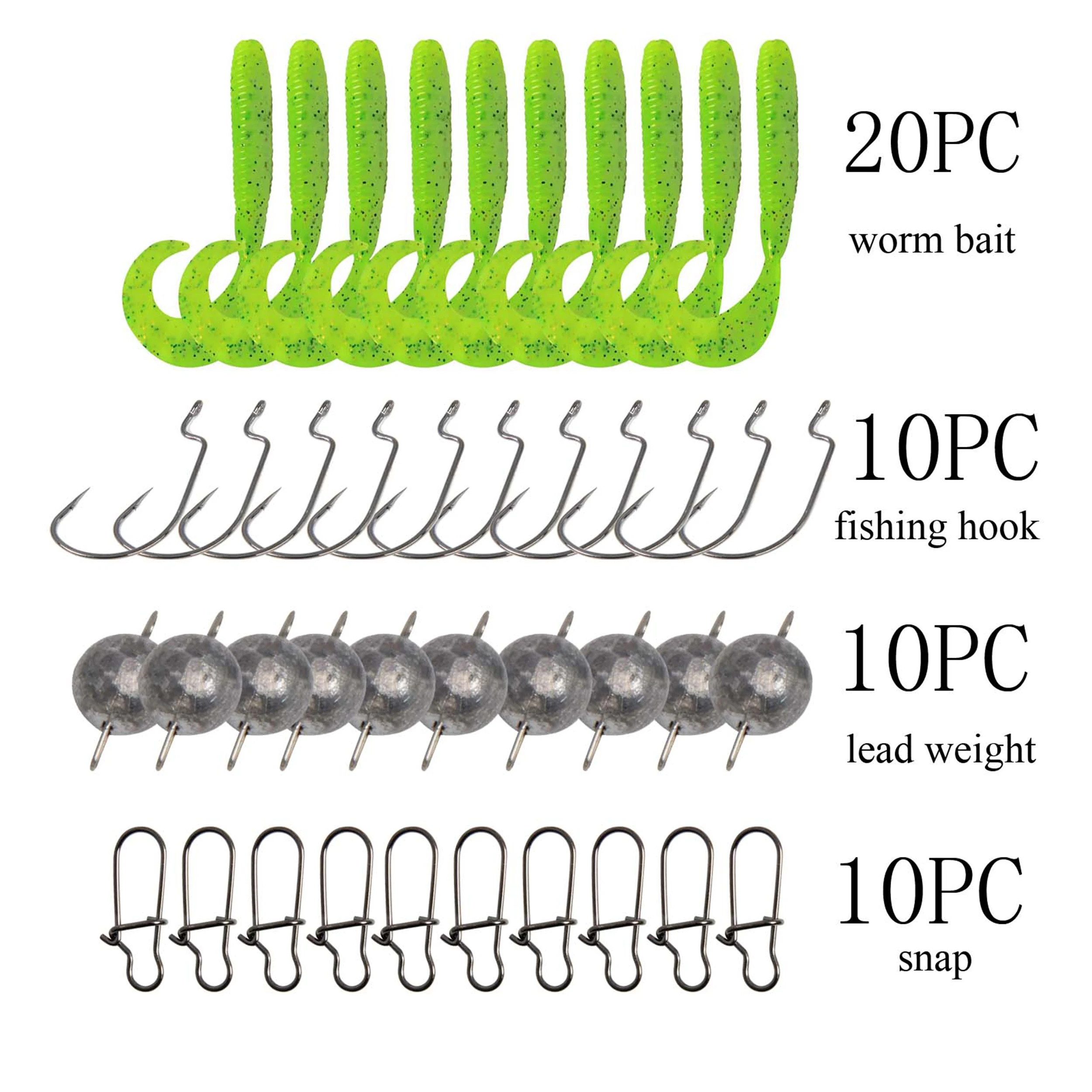 Fishing Lures Set Mixed Soft Baits Plastic Lures Kit 2020 & Fishing Hook Set 3/0 & Fishing Swivels Weights Sinkers & Snaps