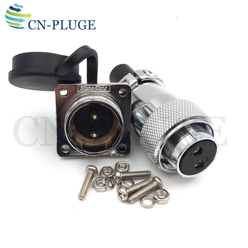 WS20 Type 2 3 4 5 6 7 8 9 10 12 Pin Metal Connector, Square Panel Installation Male Socket and Cable Female Plug Waterproof IP67