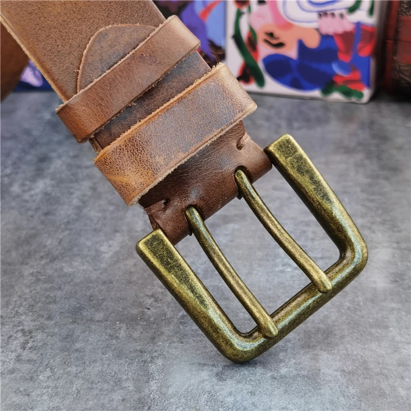 43MM Double Pin Belt Buckle 125CM-135CM Long Belt Thick Leather Belt Men Ceinture Homme Cowboy Jeans Yellow Waist Belt  MBT0018N