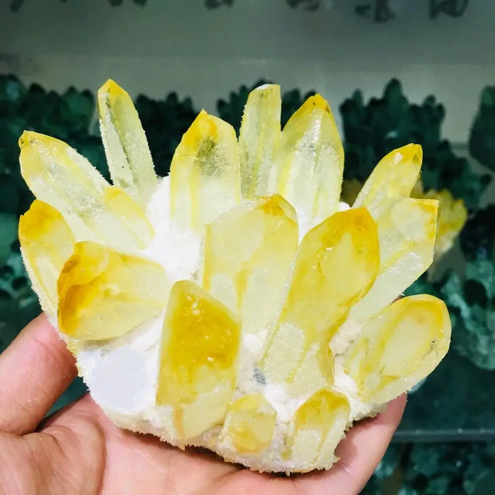 Natural Beatiful Yellow Tibetan Quartz Crystal Cluster Specimen