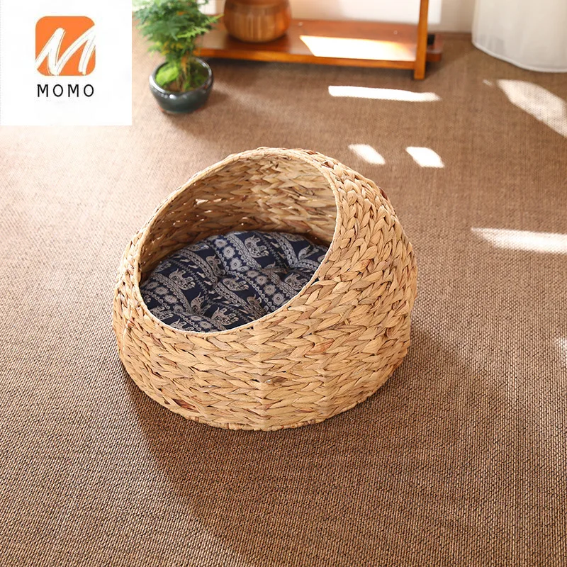 Summer Rattan Basket Dog Bed Cool Pet Basket Cat Bed