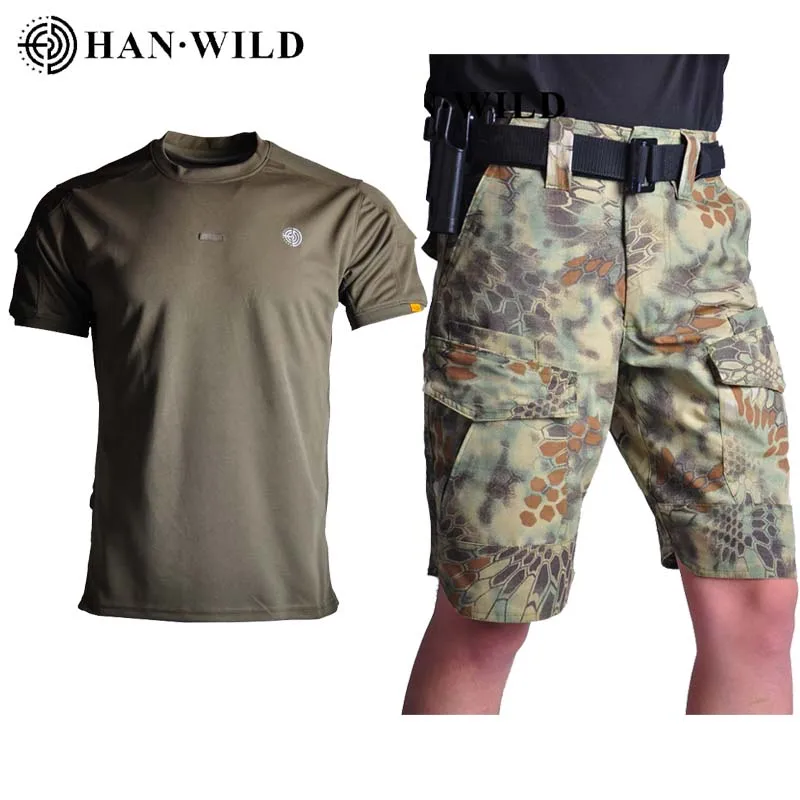 HAN WILD Summer Fishing Shorts Tactical Cargo Shorts Men Military Paintball Camouflage Waterproof Army Airsoft Multi Pockets