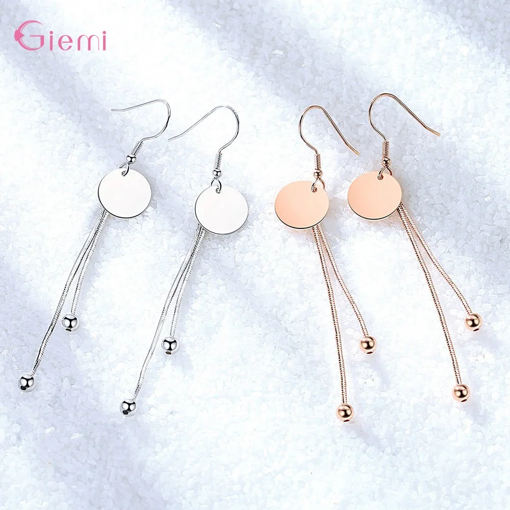 Elegant Fashion 925 Sterling Silver Round Charm Hook Earring for Women Girl Circel Charm Tassel Earring Hyperbole Jewelry