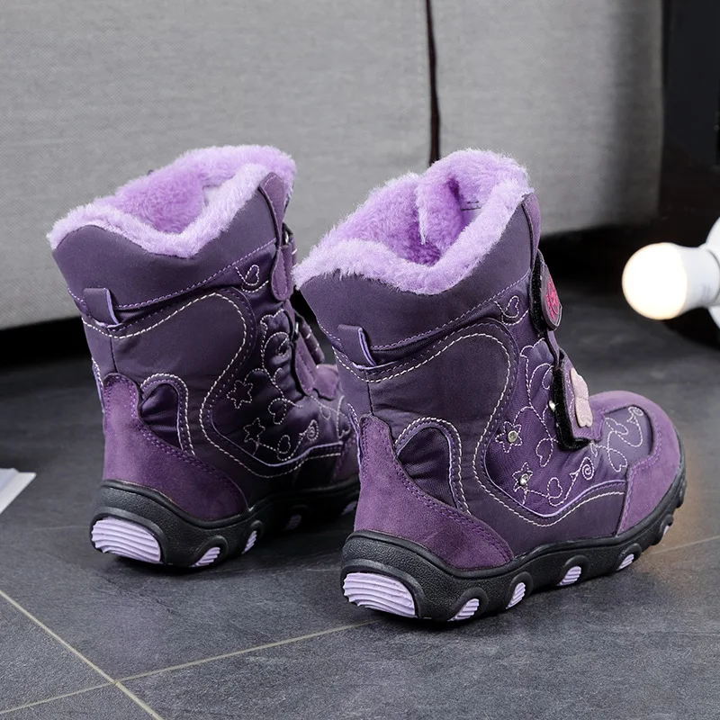 ULKNN-Botas de nieve para niño y niña, zapatos de terciopelo cálido, impermeables y antideslizantes, color morado, TPR, Invierno